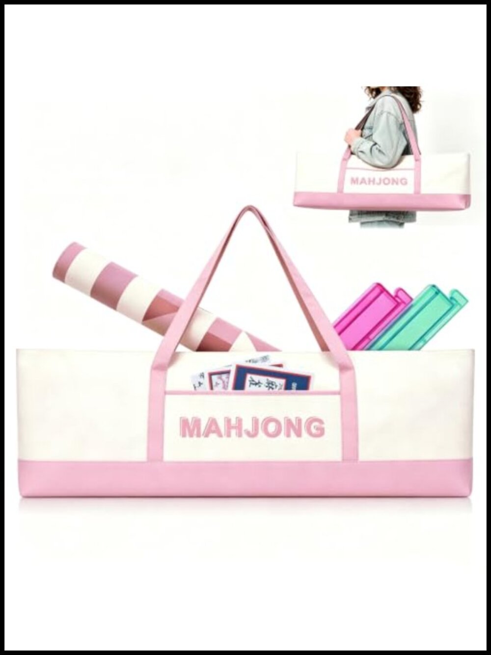 Extra Large Mahjong Tote Bag for Tiles Racks Mat, Heavy-Duty Canvas Storage